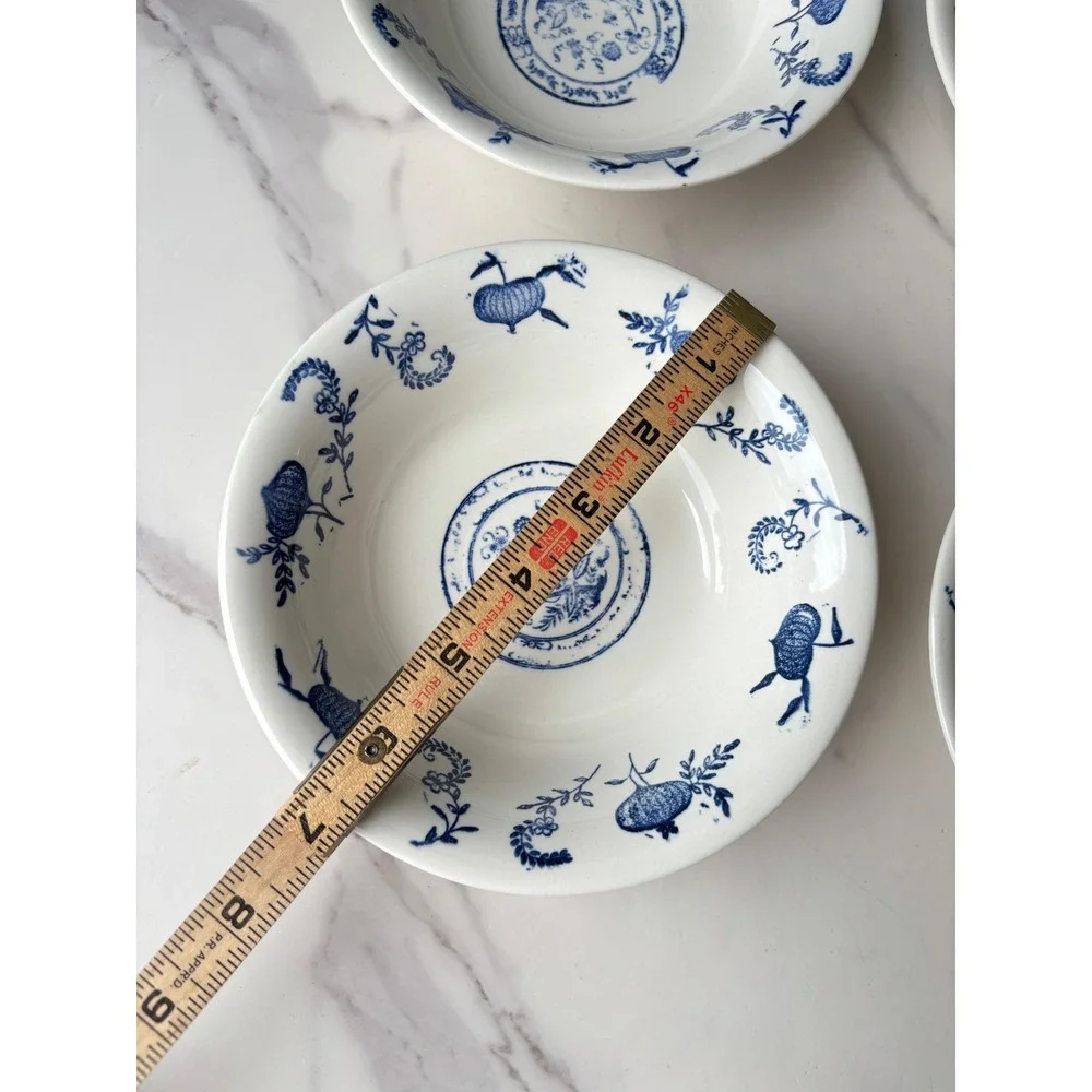 Vintage 4 Pc Blue Onion USA SCIO Soup Cereal Bowls Ceramic 6.5 in White